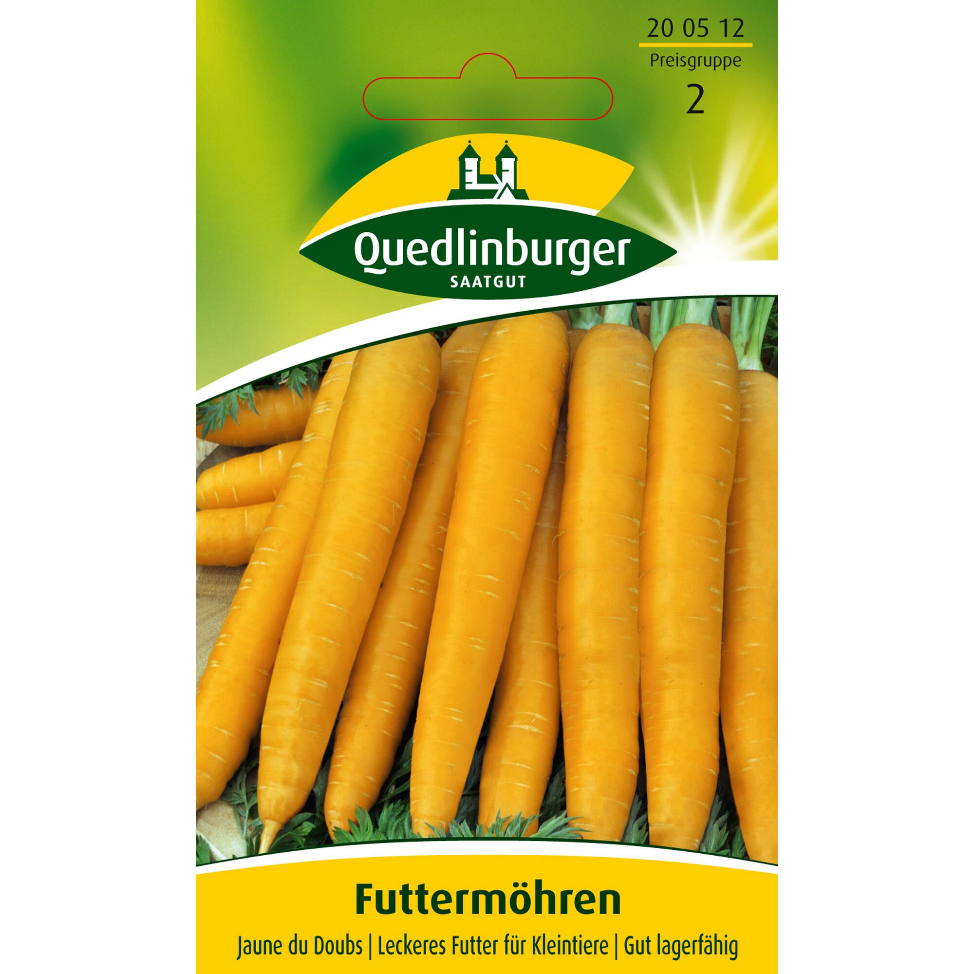 Gelbe Futtermöhren auf einer Samentüte von Quedlinburger Saatgut.