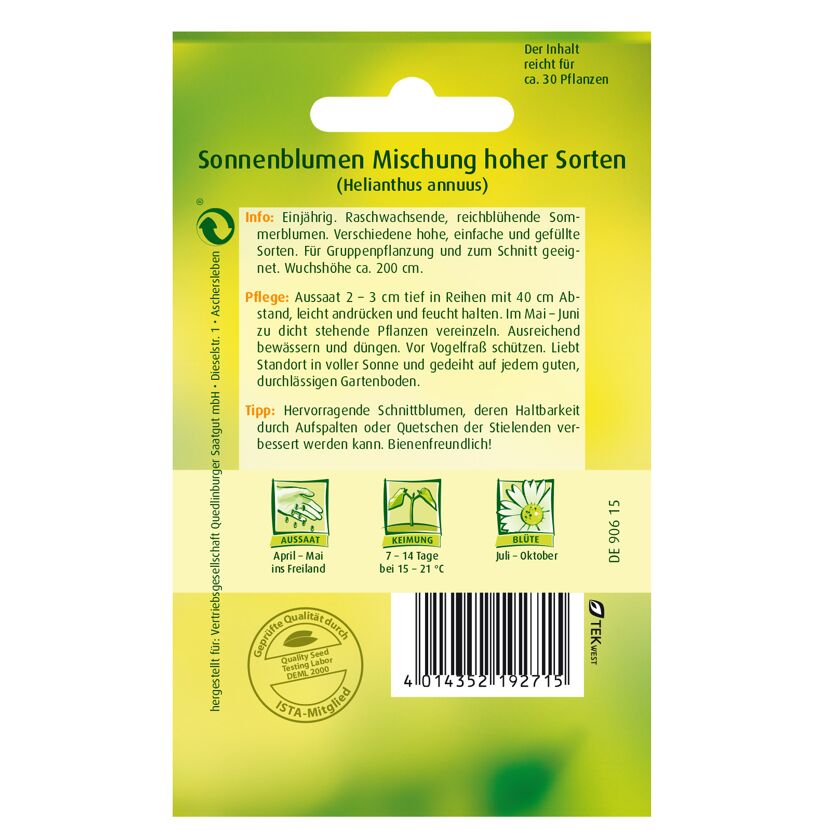 Sonnenblumenmischung, hohe Sorten