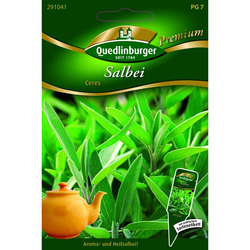 Salbeipflanze auf einer Samenpackung von Quedlinburger
