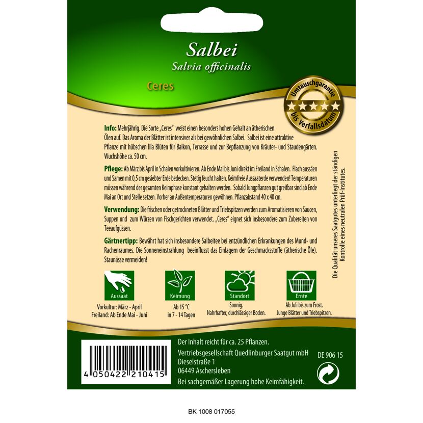 Salbei Ceres, Saattüte