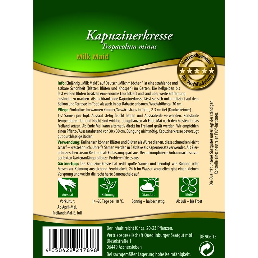 Premium Kapuzinerkresse 'Milk Maid'