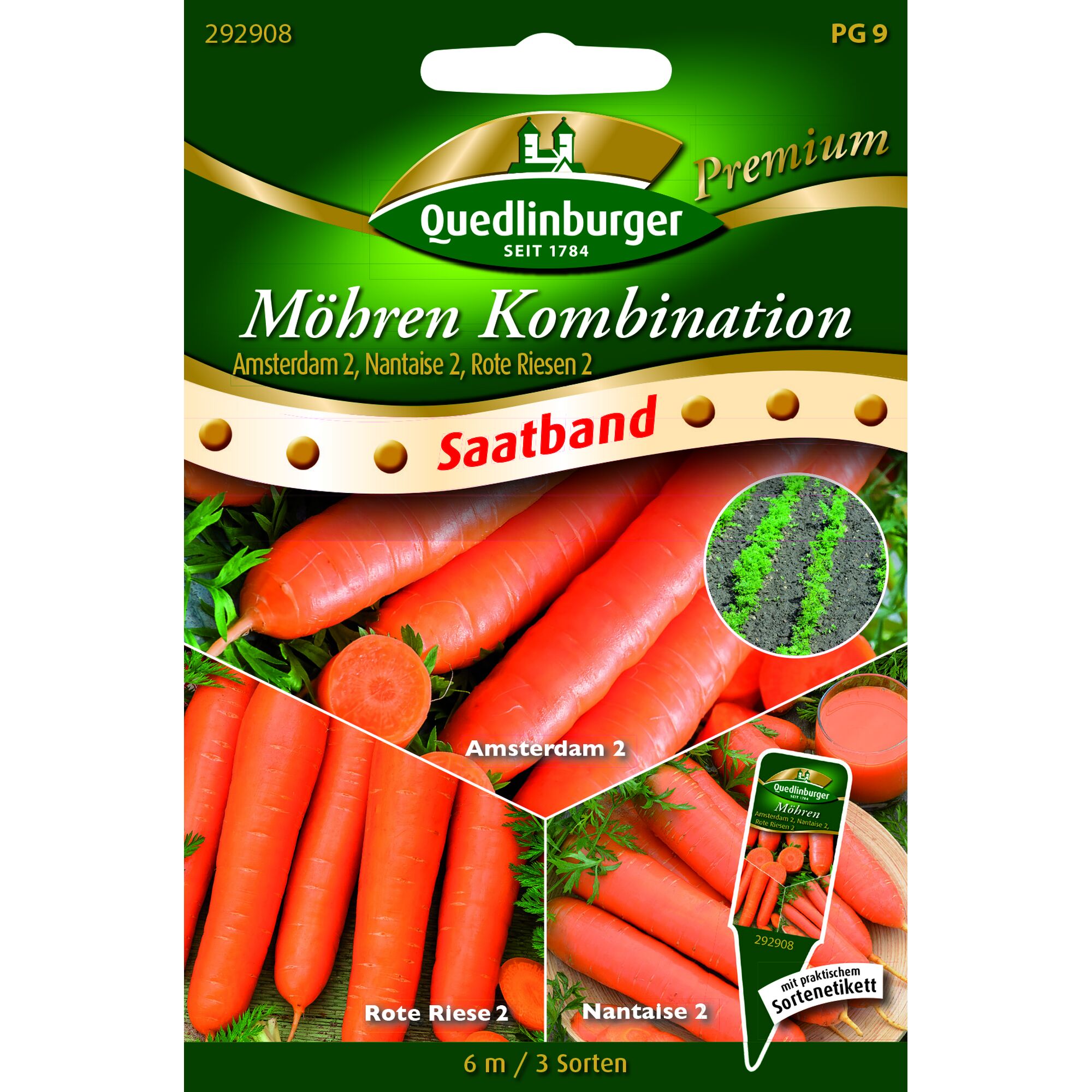 Quedlinburger Möhren Saatband, Amsterdam 2, Nantaise 2, Rote Riesen 2