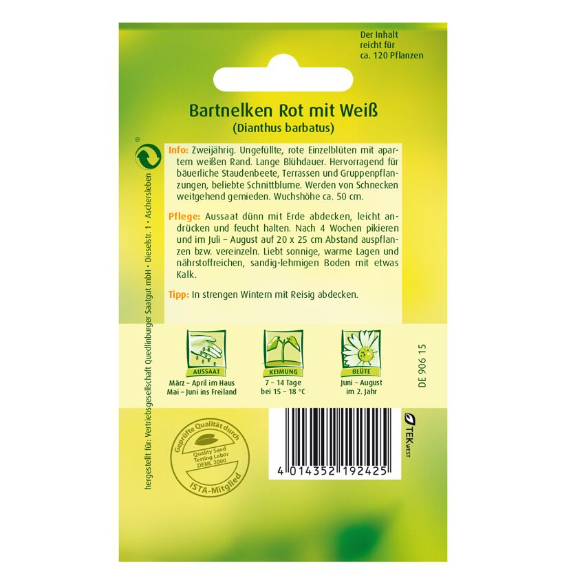 Bartnelken rot mit weiß, Samenpackung