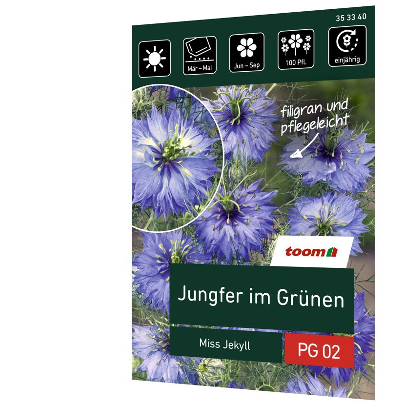Jungfer im Grünen Miss Jekyll, blaue Blüten
