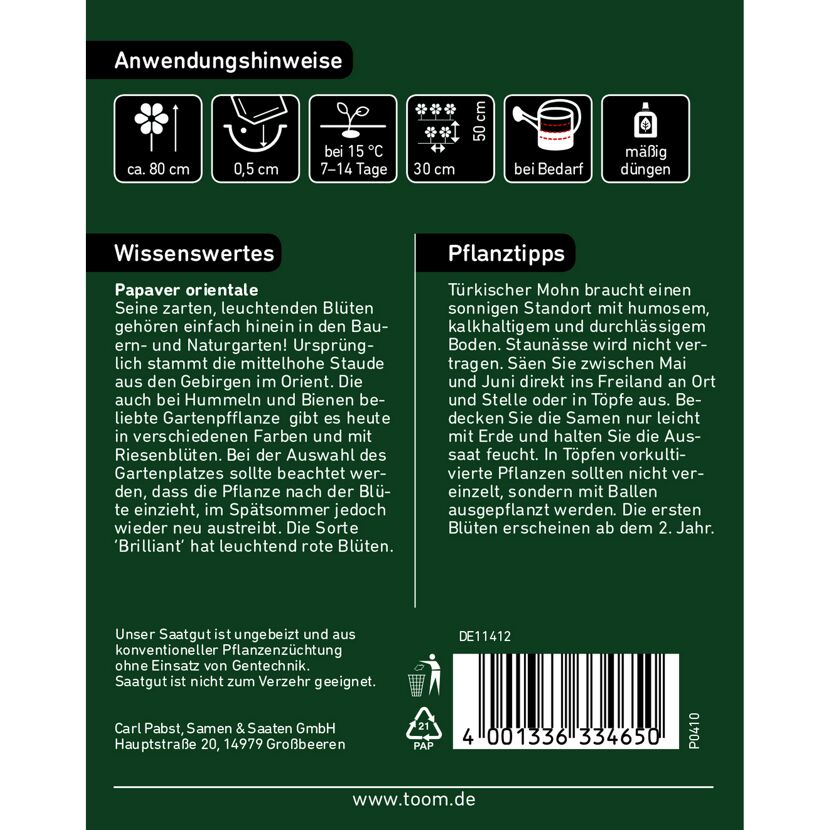 Türkischer Mohn 'Brilliant' Produktbeschreibung