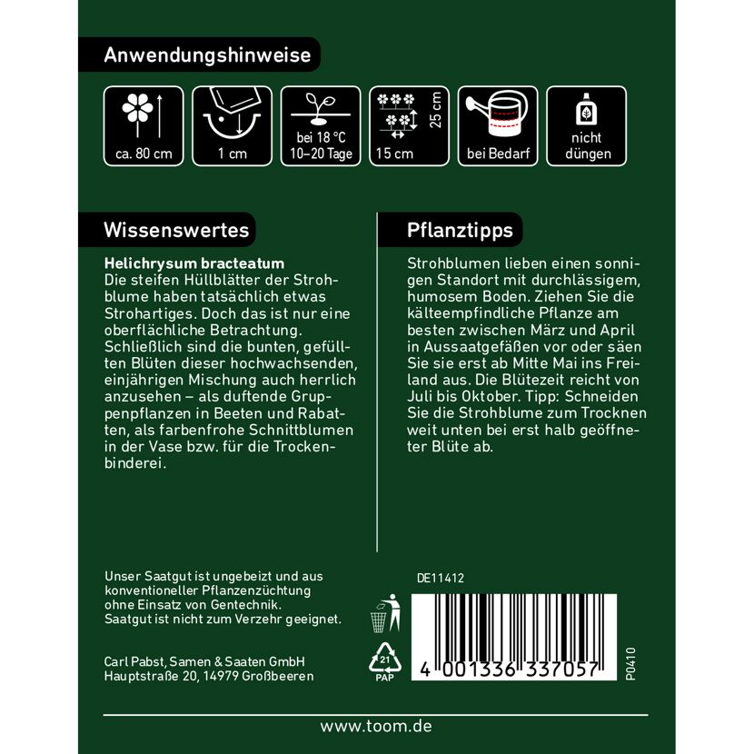 Strohblumen-Samenpackung mit Tipps zum Anbau