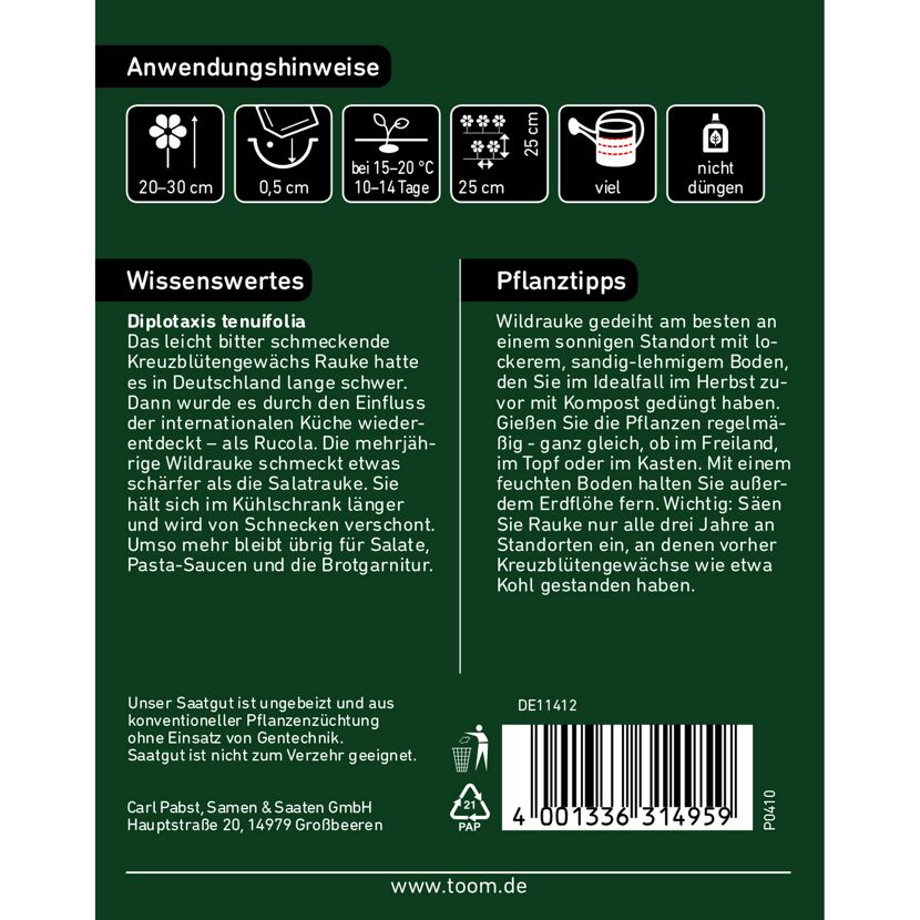 Grüne Packung für Wildraukensamen