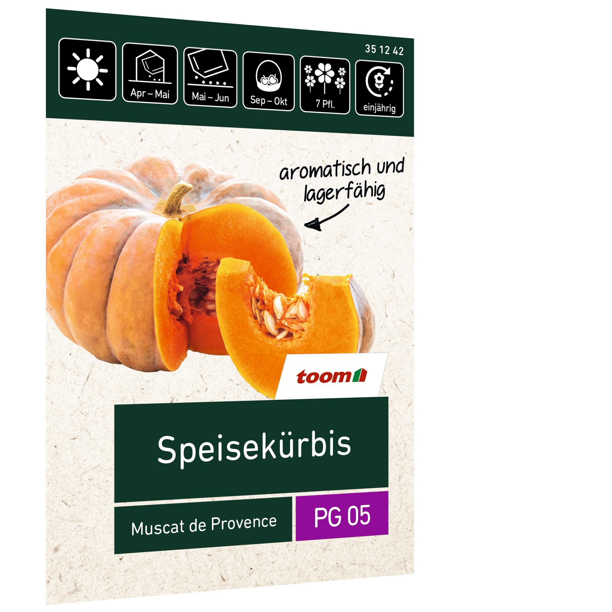 Speisekürbis, Sorte Muscat de Provence, angeschnitten