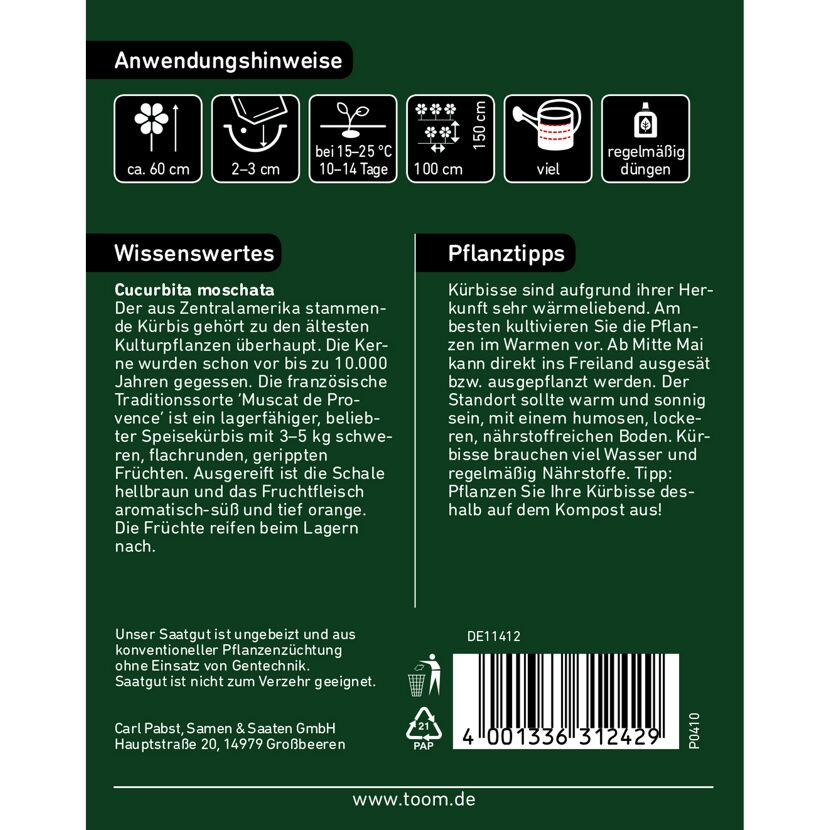 Produktbeschreibung und Anleitungen für Kürbisse