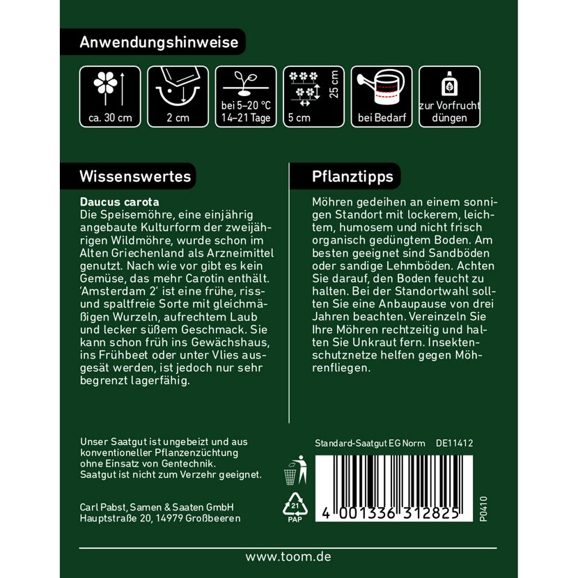 Speisemöhre Amsterdam 2, Anbau- und Pflanztipps