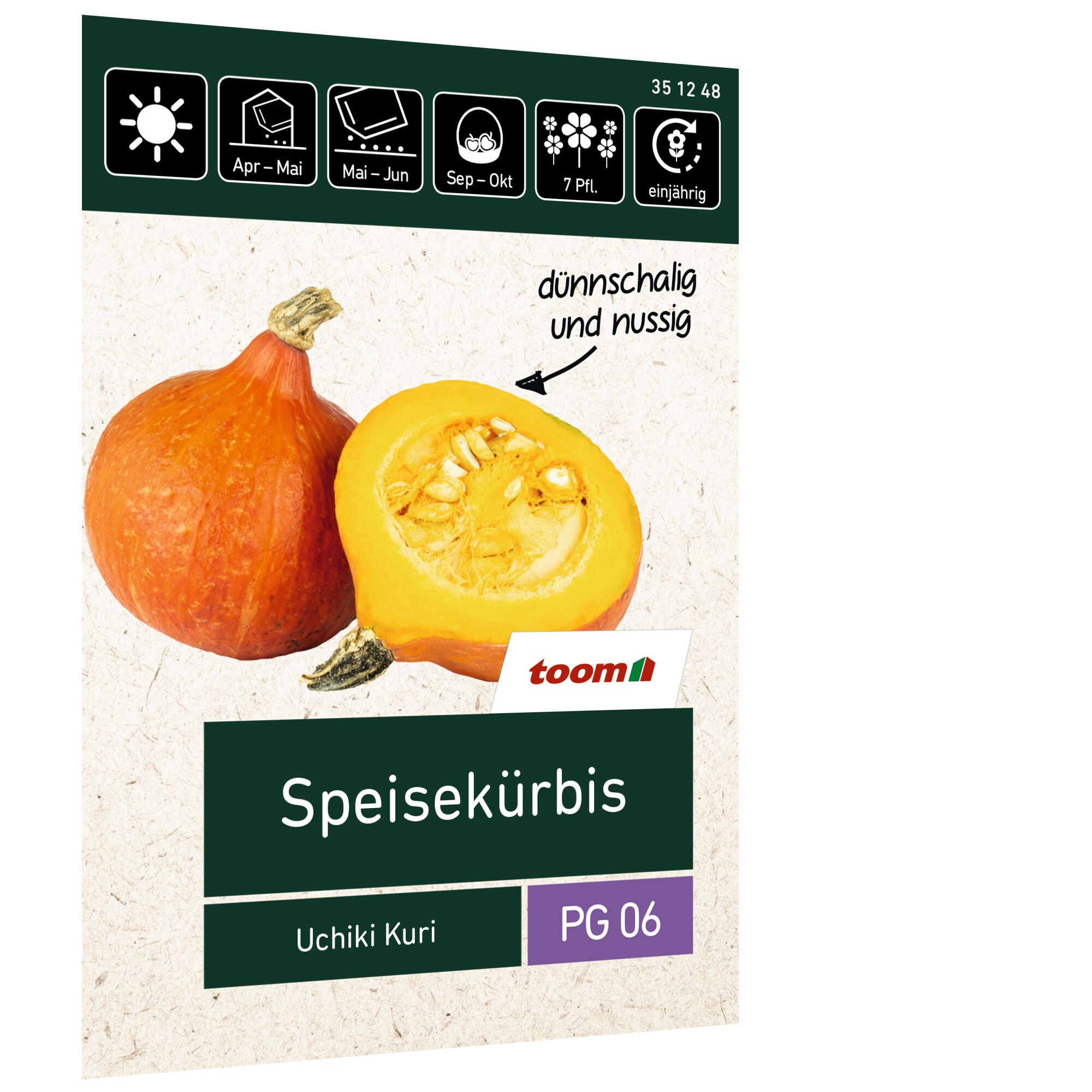 Speisekürbis Uchiki Kuri, ganz und halbiert.