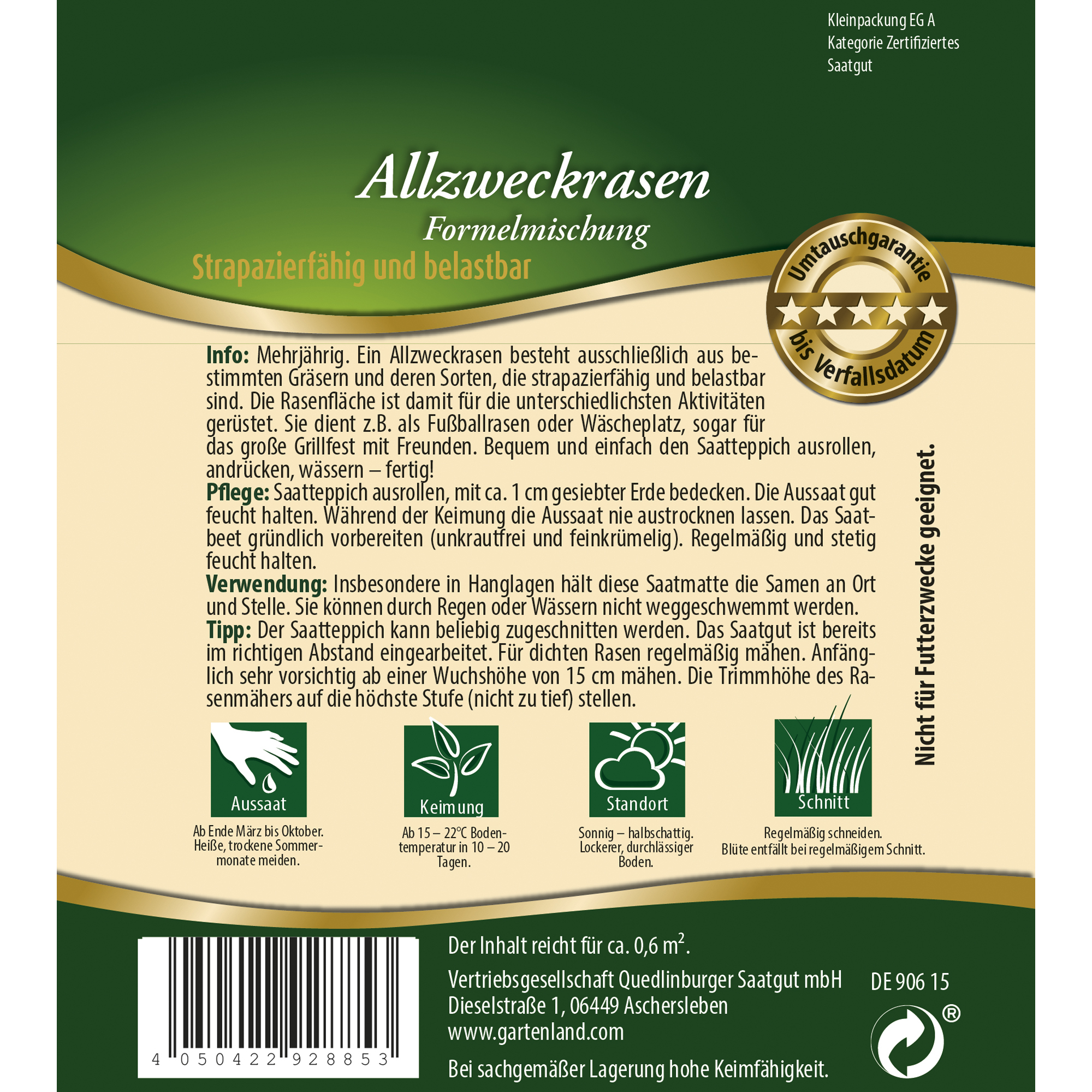 Allzweckrasen Saatteppich 20 x 30 cm