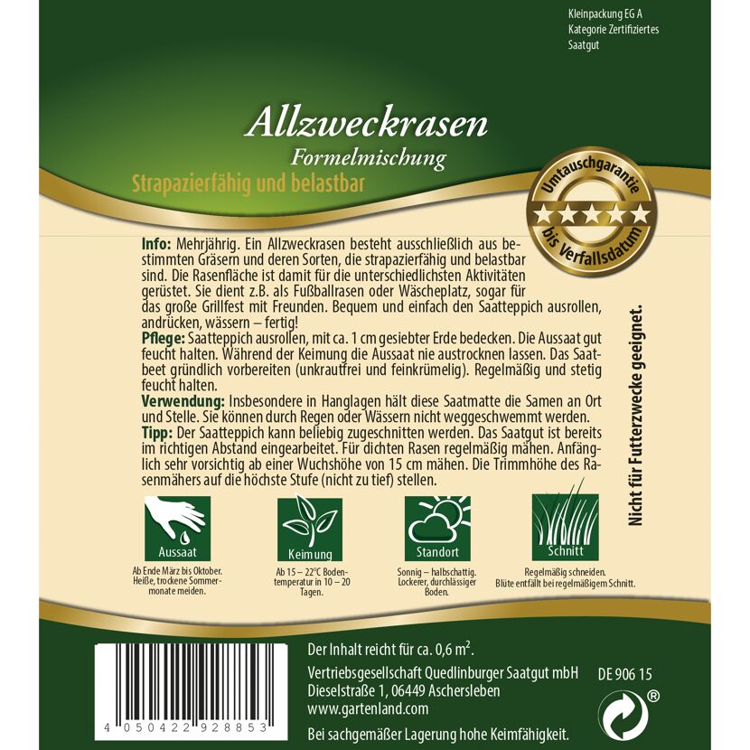 Allzweckrasen Saatteppich 20 x 30 cm