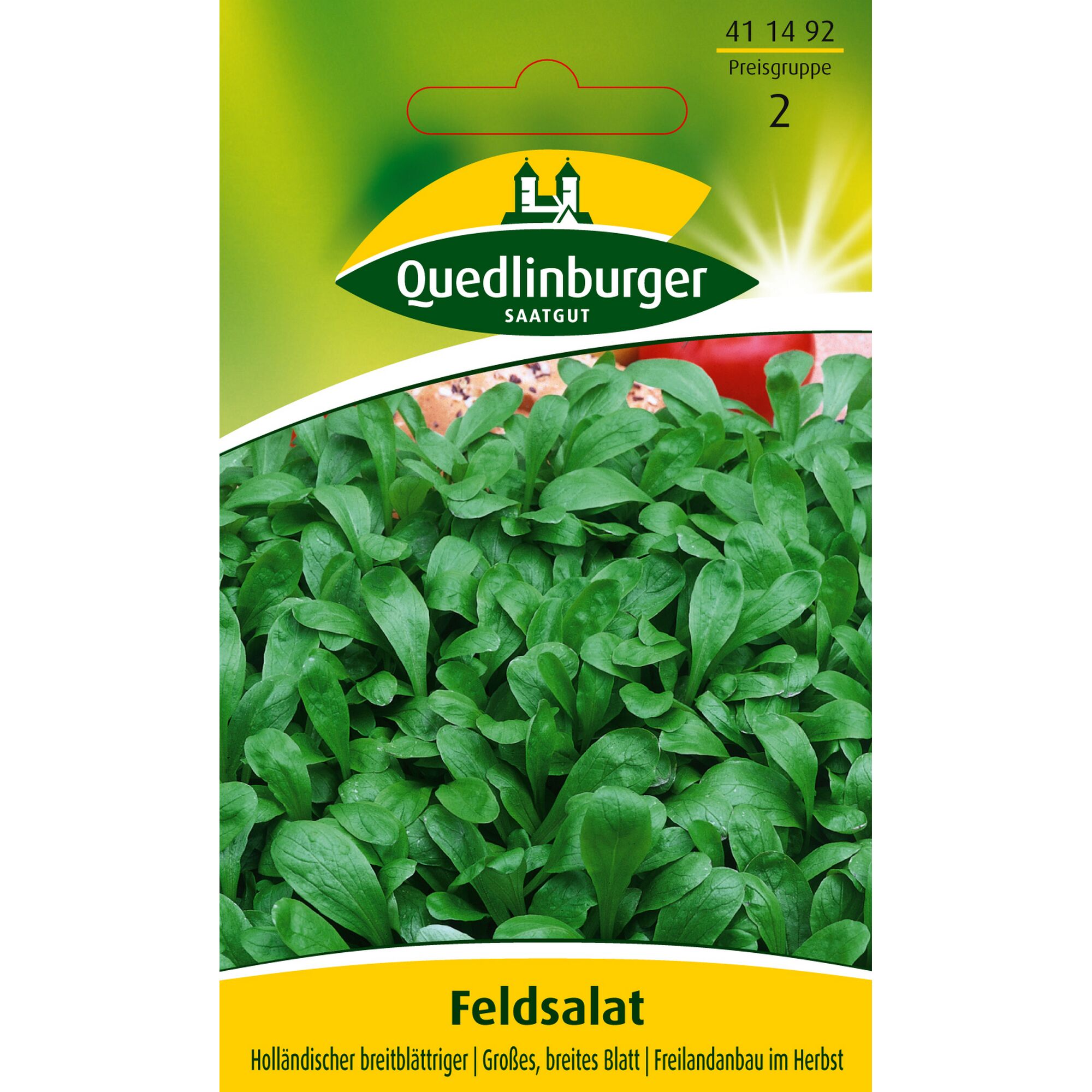 Feldsalat auf einer Verpackung der Marke Quedlinburger Saatgut.