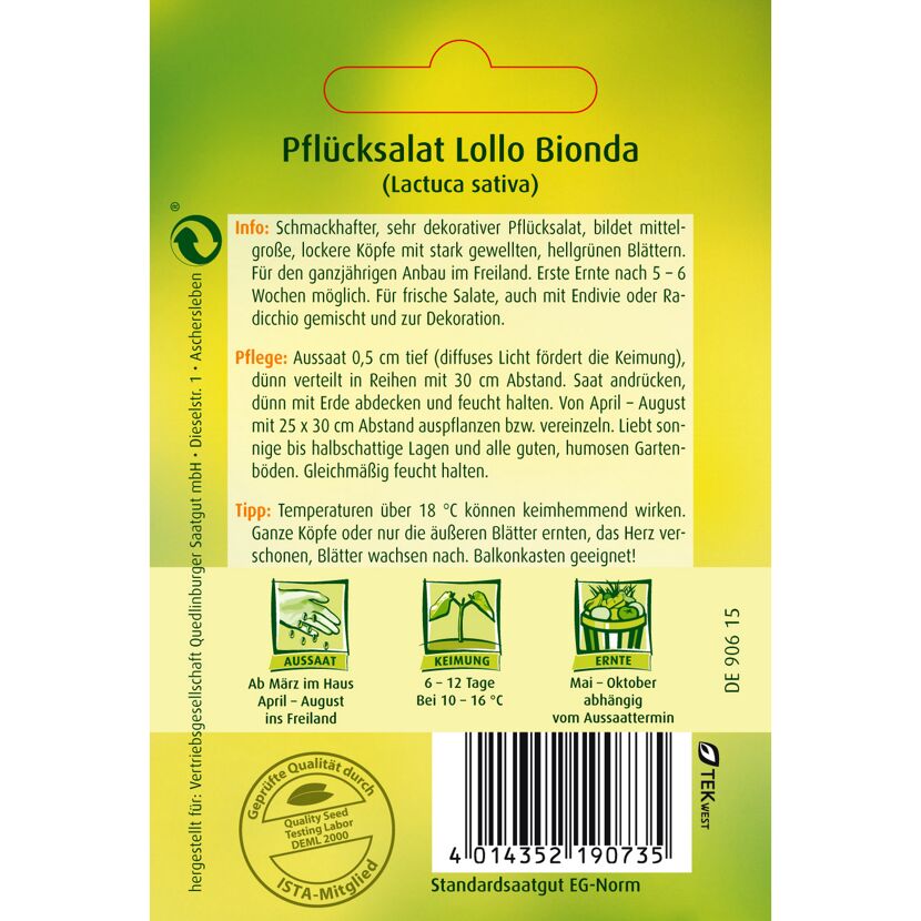Pflücksalat Lollo Bionda auf der Samentüte