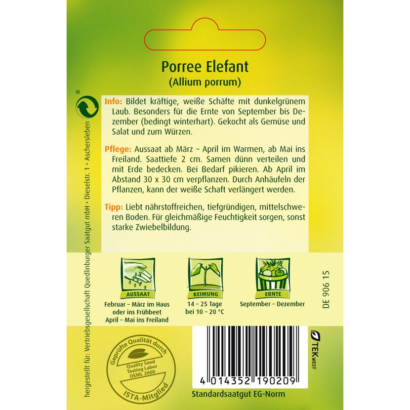 Porree Elefant Saatgut Verpackung