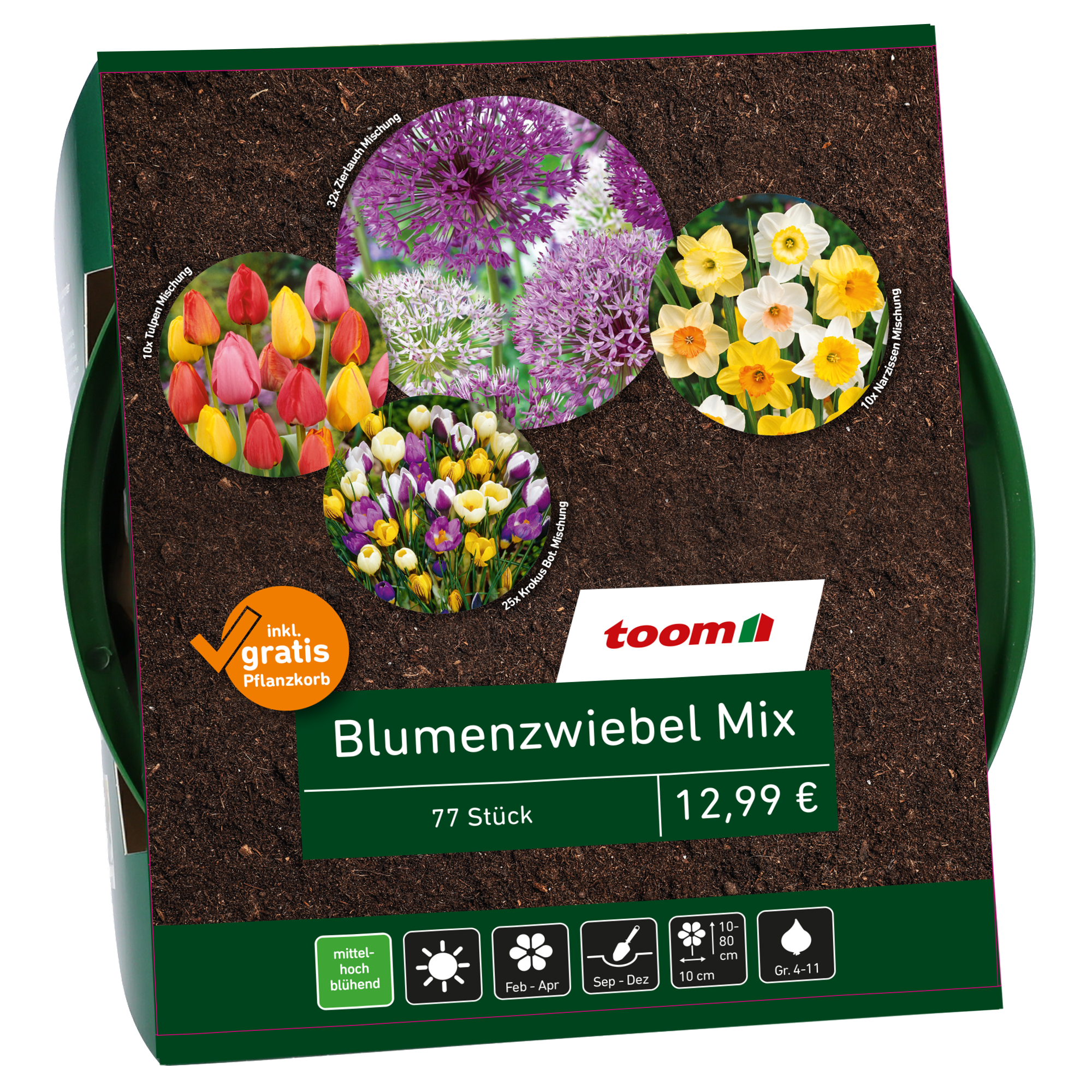 Blumenzwiebel-Mix bunt 77 Zwiebeln inkl. Pflanzkorb + product picture