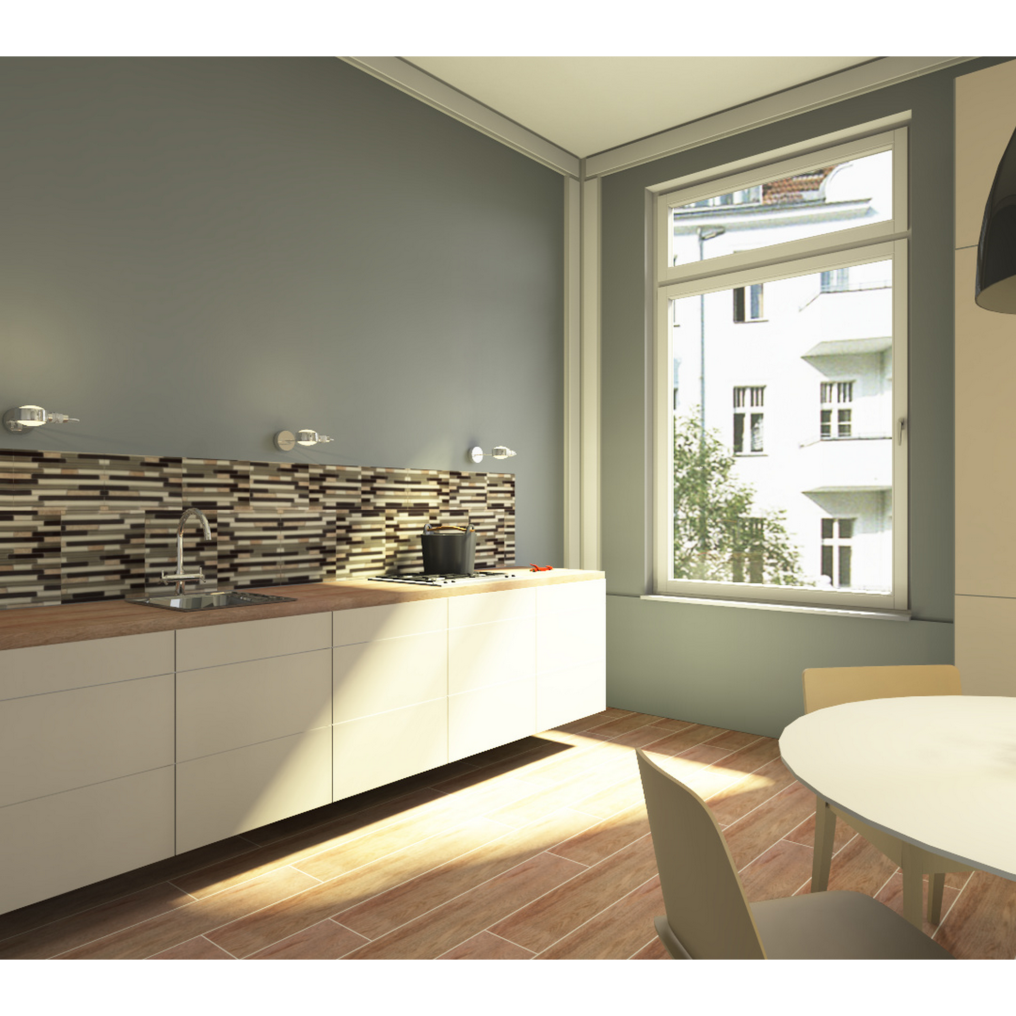 Mosaikfliese 'Easyglue' selbstklebend Glas/Naturstein beige matt, 30,5 x 30,5 cm + product picture