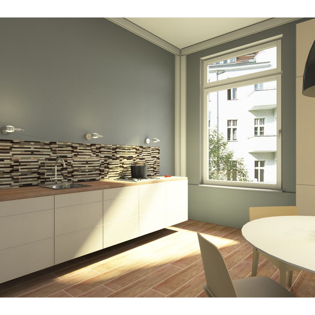 Mosaikfliese 'Easyglue' selbstklebend Glas/Naturstein beige matt, 30,5 x 30,5 cm