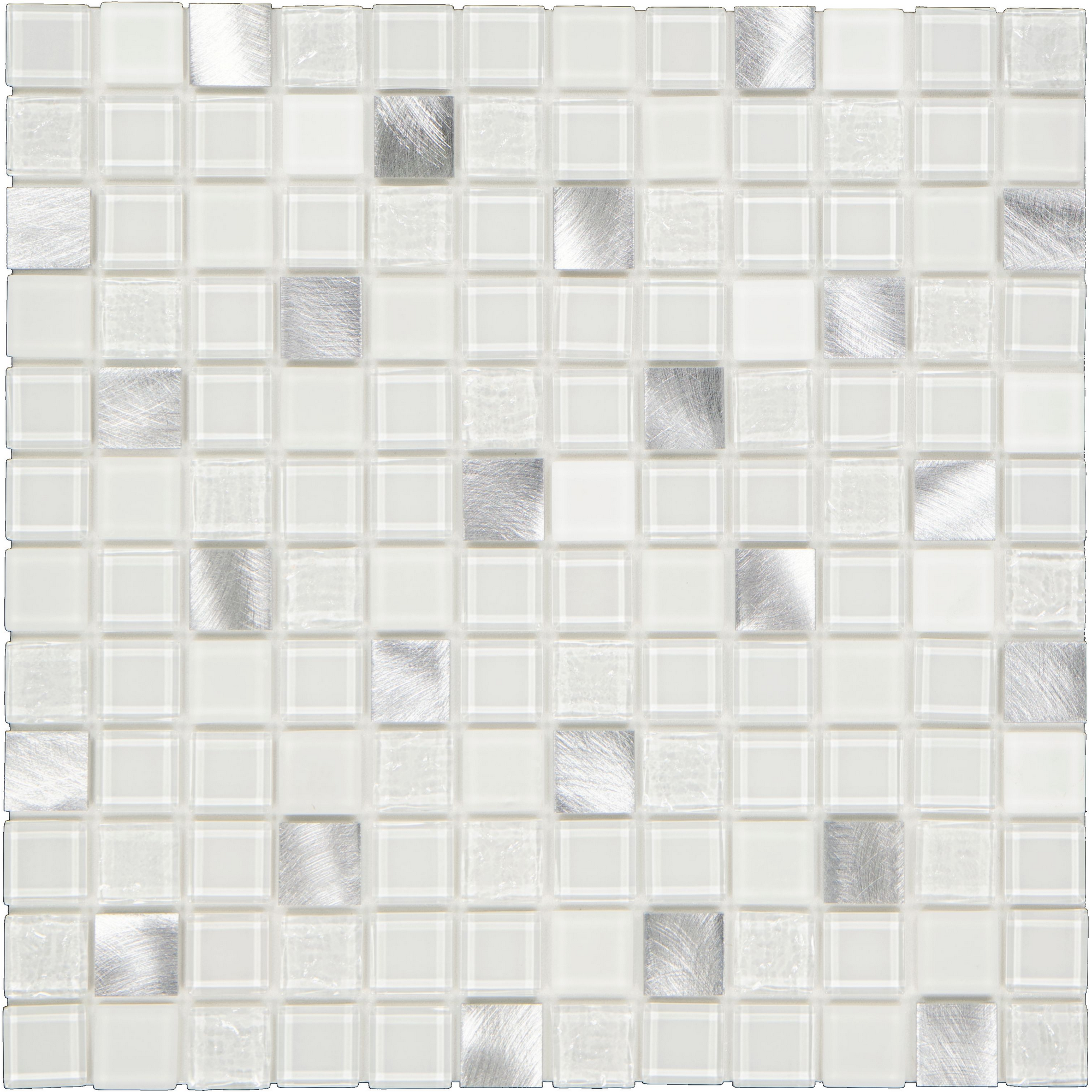 Mosaikfliese 'Easyglue' selbstklebend Glas aluminiumfarben/weiß 30 x 30 cm + product picture