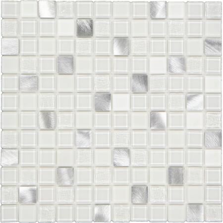 2. Bild von Mosaikfliese 'Easyglue' selbstklebend Glas aluminiumfarben/weiß 30 x 30 cm