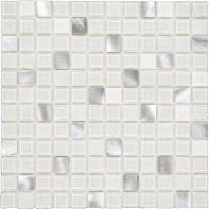 Mosaikfliese 'Easyglue' Glas aluminiumfarben/weiß 30 x 30 cm