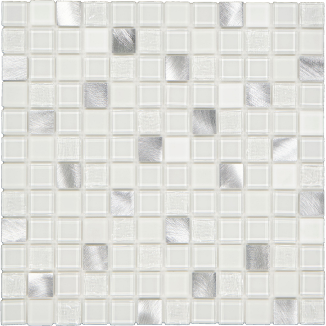 Bild von Mosaikfliese 'Easyglue' selbstklebend Glas aluminiumfarben/weiß 30 x 30 cm