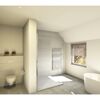 Modernes Badezimmer mit Dusche, WC, Badewanne und Jalousie