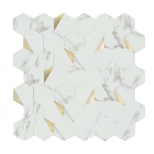 Mosaikfliese 'Easyglue' selbstklebend weiß/gold Kunststoff 29 x 29 cm