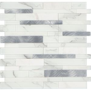 Mosaikfliese 'Easyglu' weiß/grau Kunststoff, Glas, Alu, Stein 30,5 x 30,5 cm