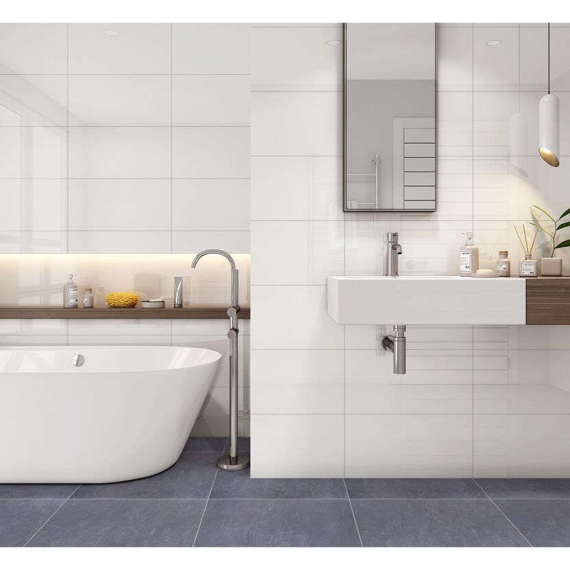 Wandfliese 'White Glossy' Steingut 30 x 60 cm weiß