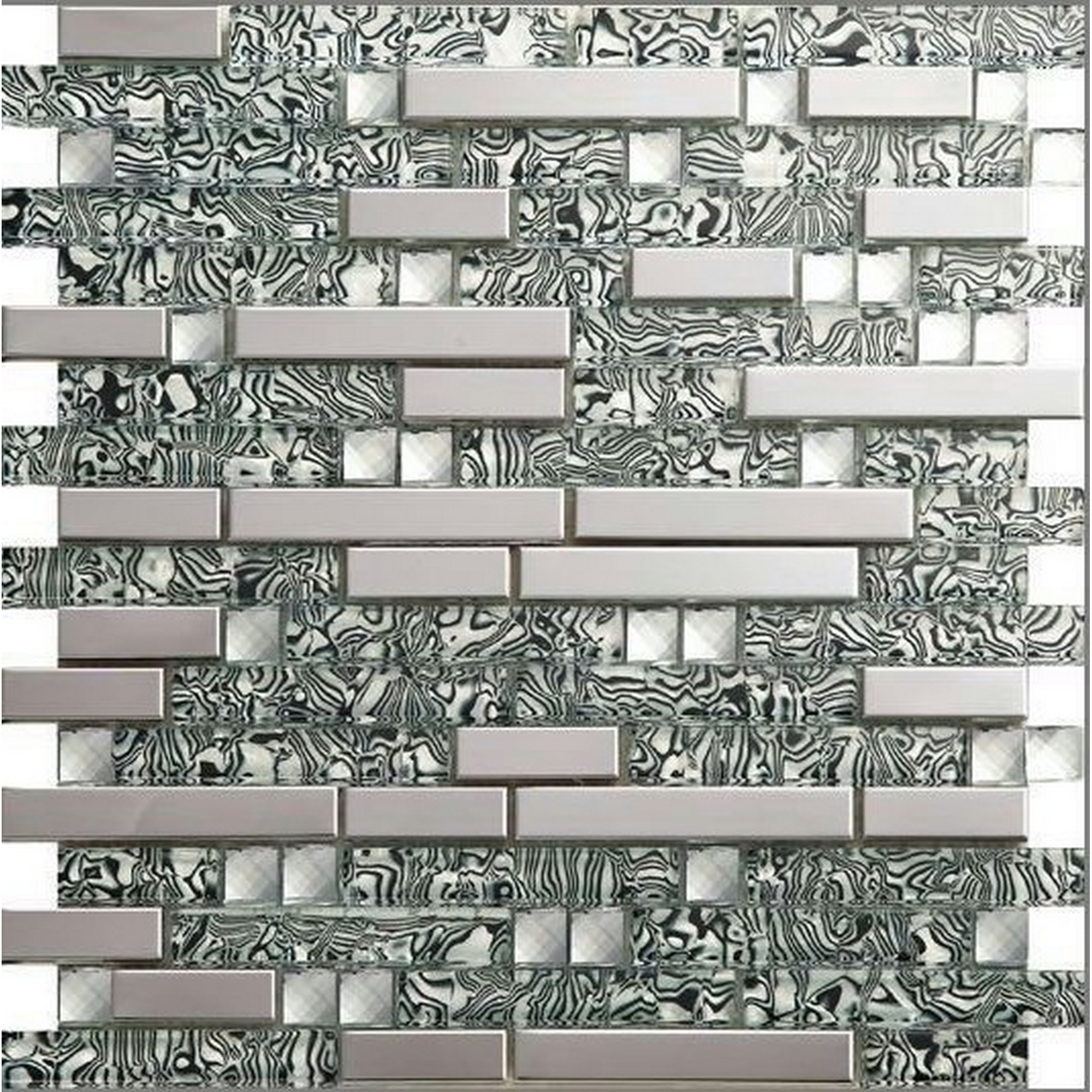 Mosaikfliese Diamond Sea Wave silber-schwarz