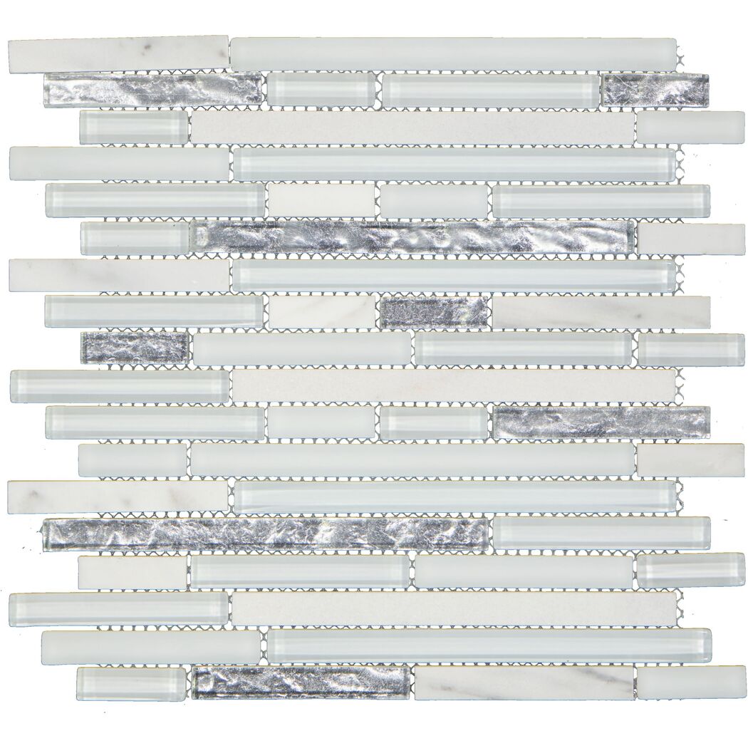 Mosaikfliese 'Cristallo ' Glas, Naturstein weiß-grau 30,5 x 30,5 cm