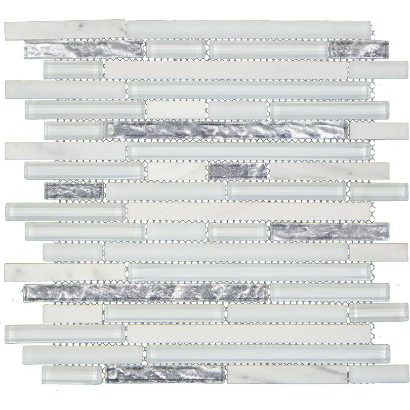 Mosaikfliese 'Cristallo ' Glas, Naturstein weiß-grau 30,5 x 30,5 cm