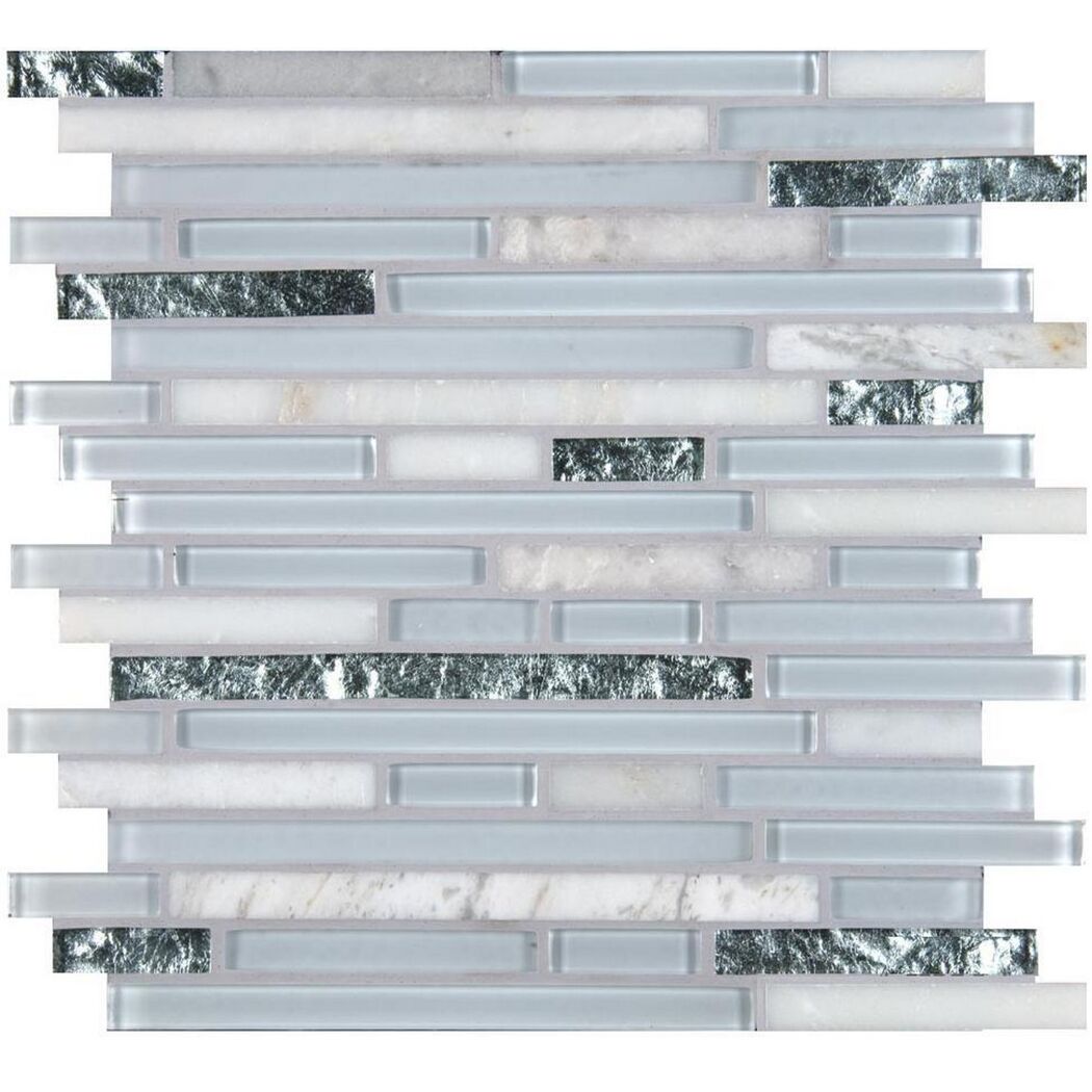 Mosaikfliese 'Cristallo ' Glas, Naturstein weiß-grau 30,5 x 30,5 cm