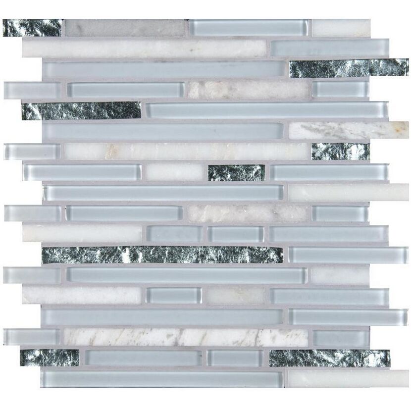 Mosaikfliese 'Cristallo ' Glas, Naturstein weiß-grau 30,5 x 30,5 cm