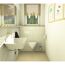 Kleines Badezimmer mit WC, Waschbecken und Handtuch.