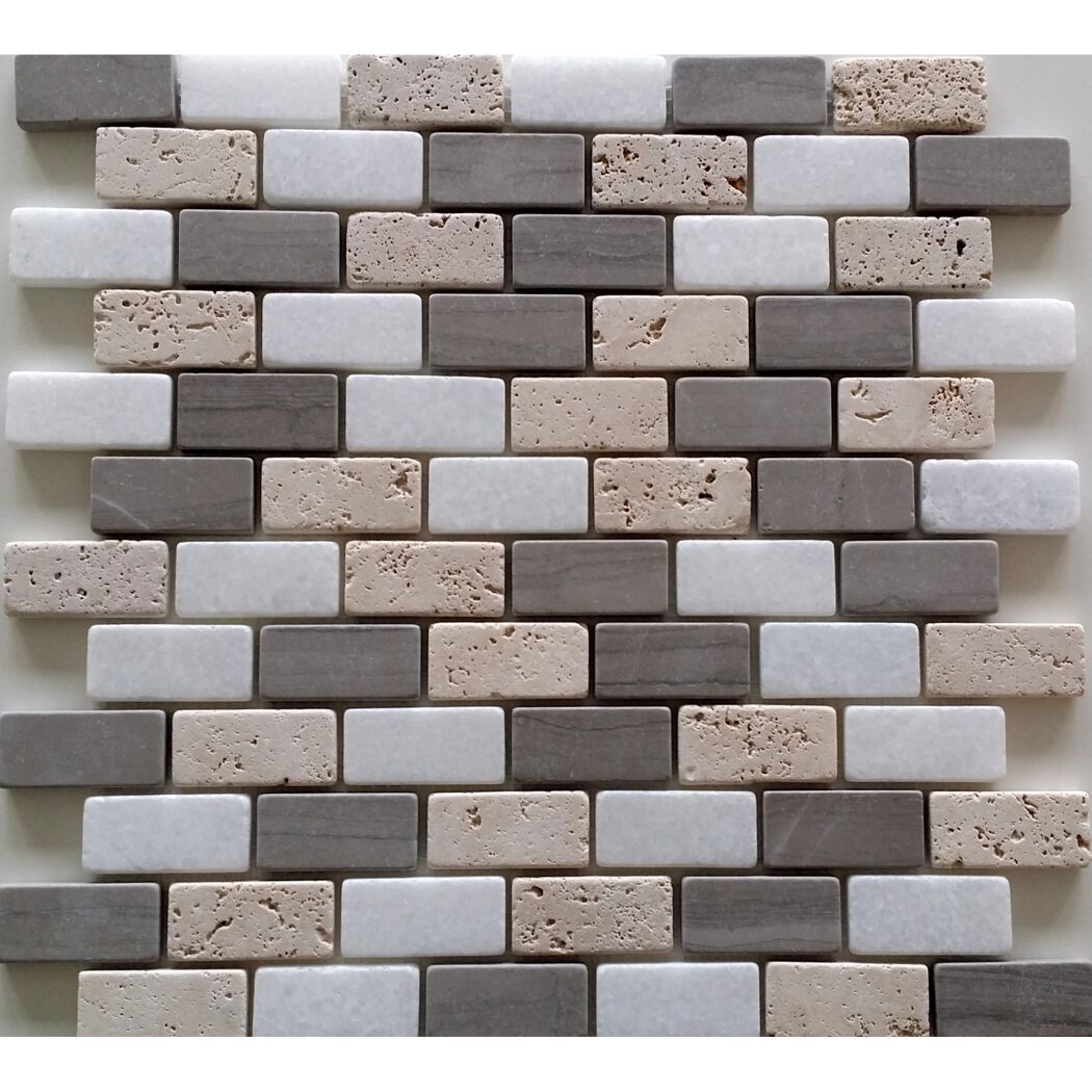 Mosaikfliese Brickmix Grau, Beige und Weiß