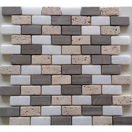2. Bild von Mosaikfliese 'Athens' Naturstein beige grau brick 30 x 30 cm