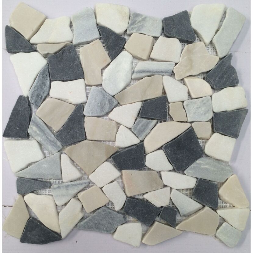 Mosaikfliese 'Peb' Naturstein beige-schwarz 29 x 29 cm