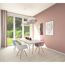 Esszimmer mit hellem Holzboden und rosa Wand