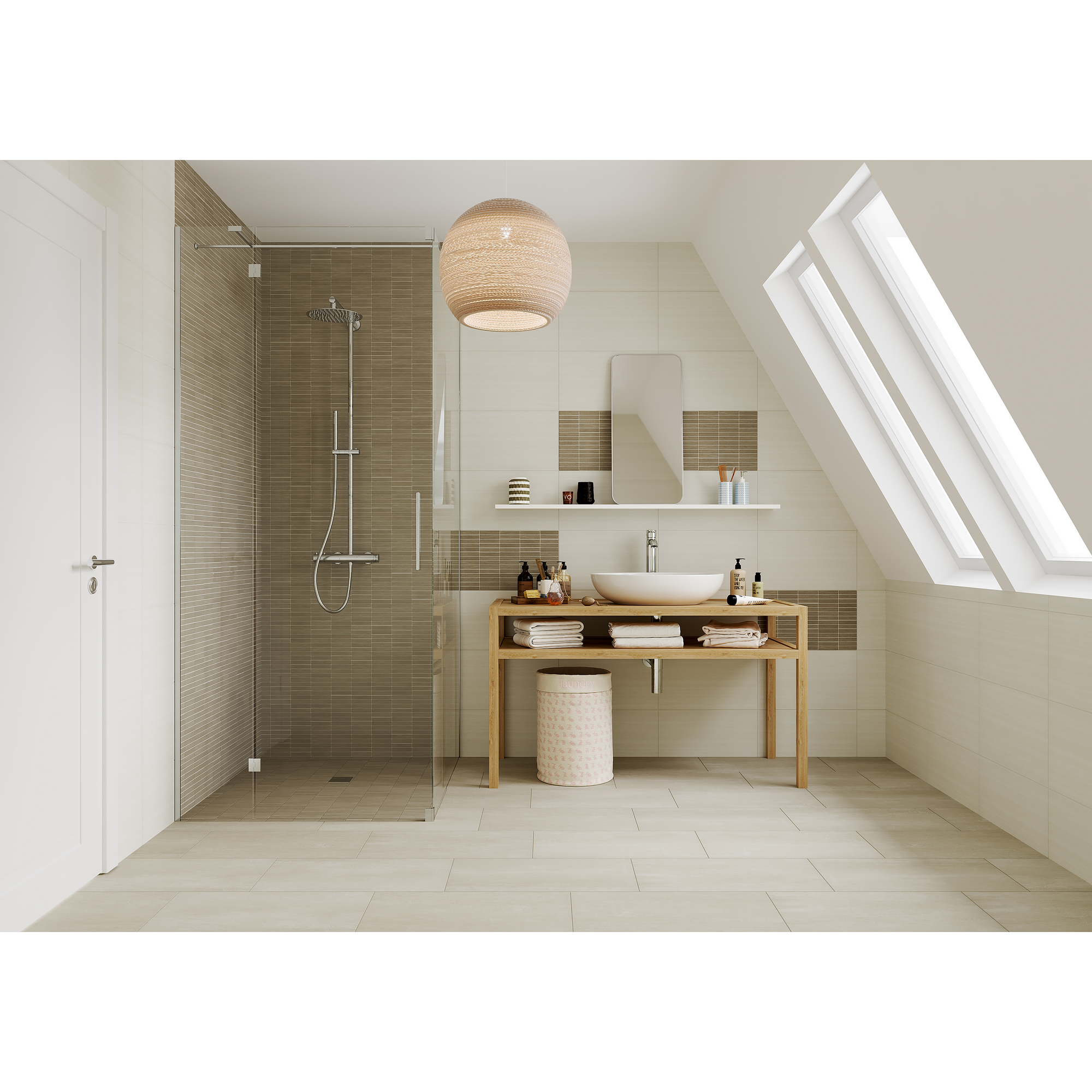 Modernes Badezimmer mit Dusche und Waschtisch