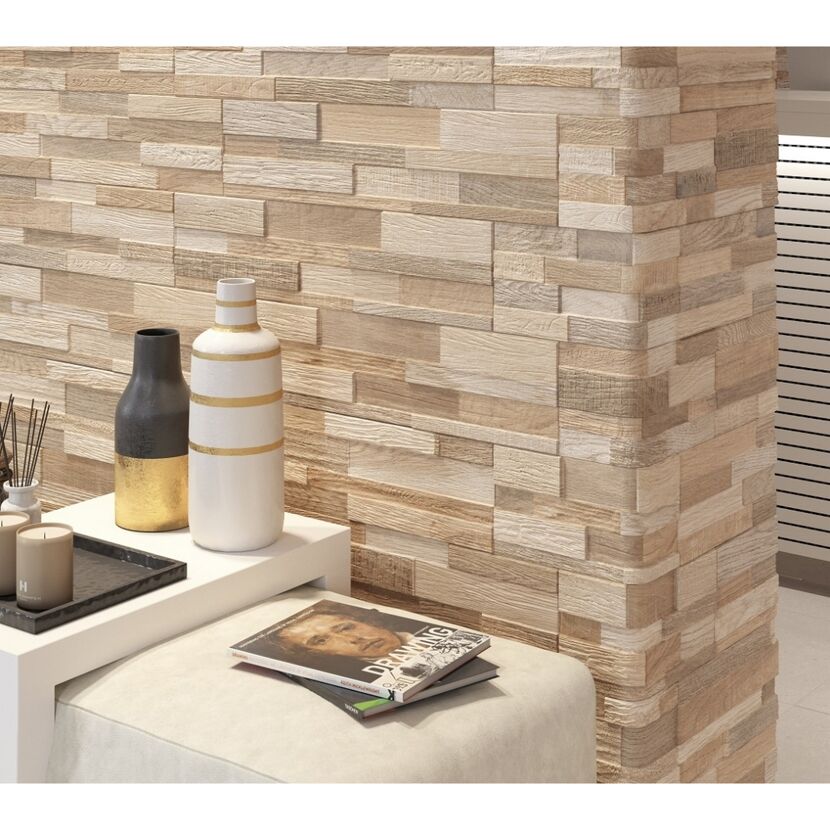 Beige Wandverkleidung aus Holz