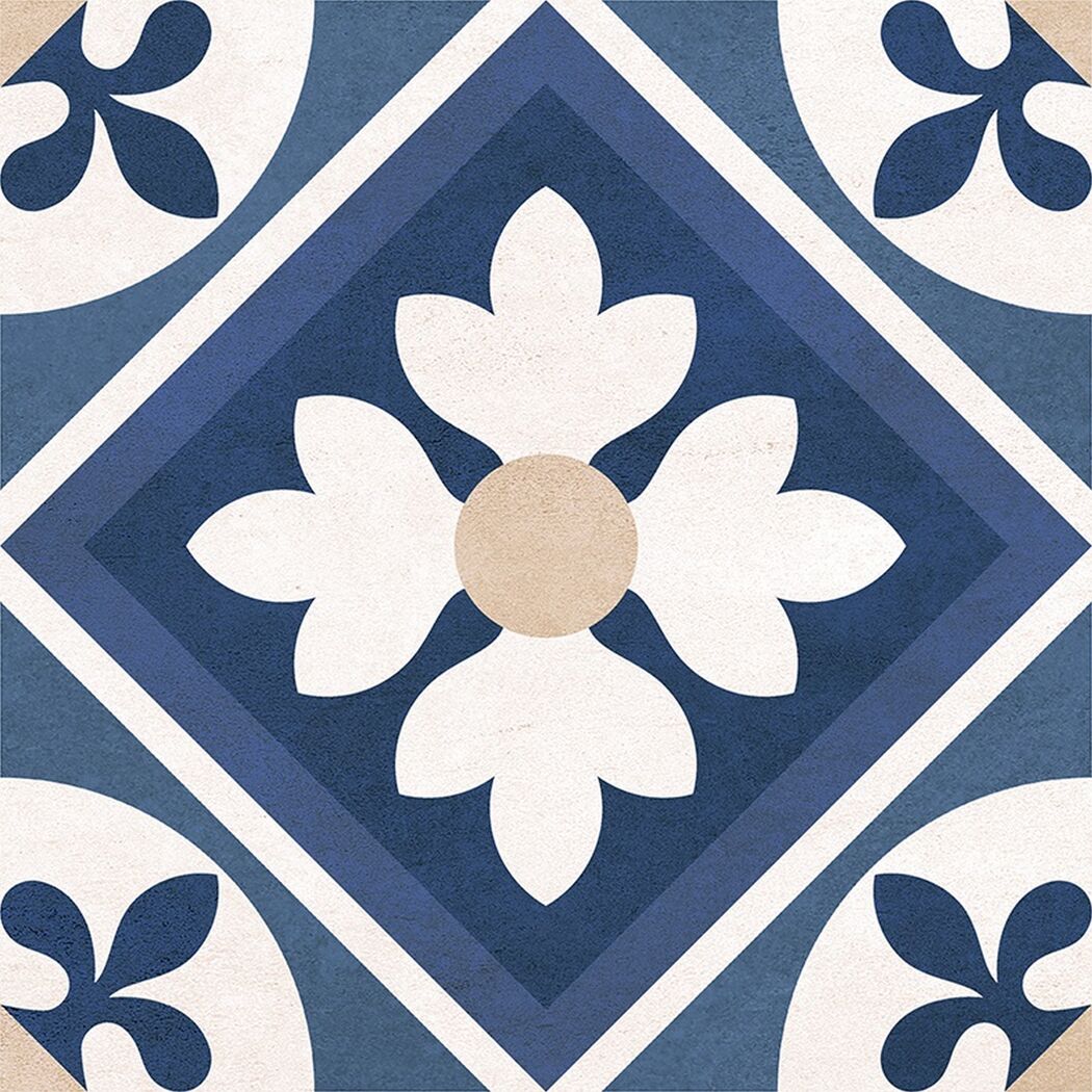 Blaue und weiße Fliesen mit Blumenmuster