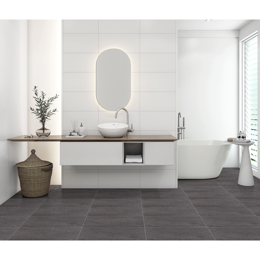 Modernes Badezimmer mit anthrazitfarbenen Fliesen