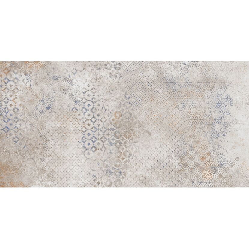 Fliese MU DE Alpha pearl mit blauem Muster