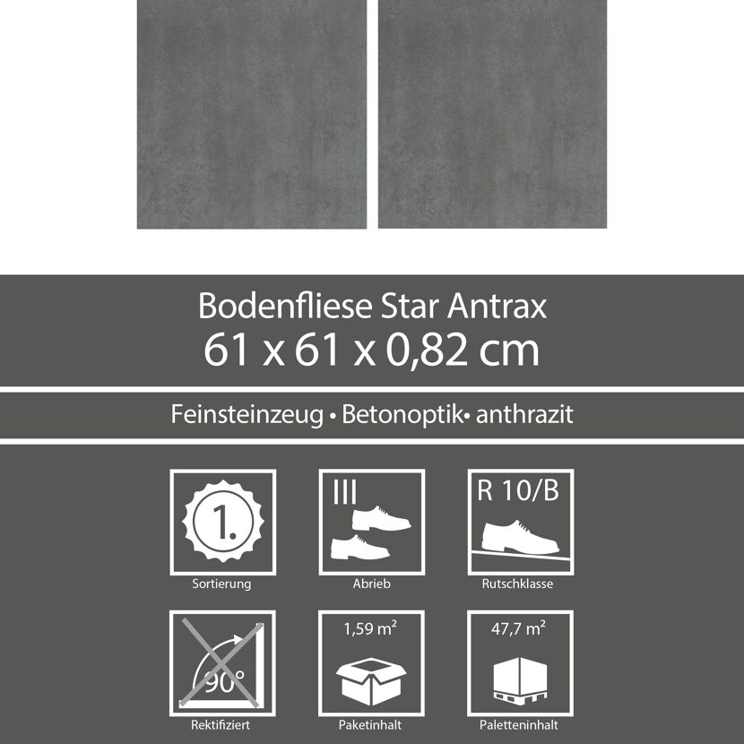 Anthrazitfarbene Bodenfliese in Betonoptik