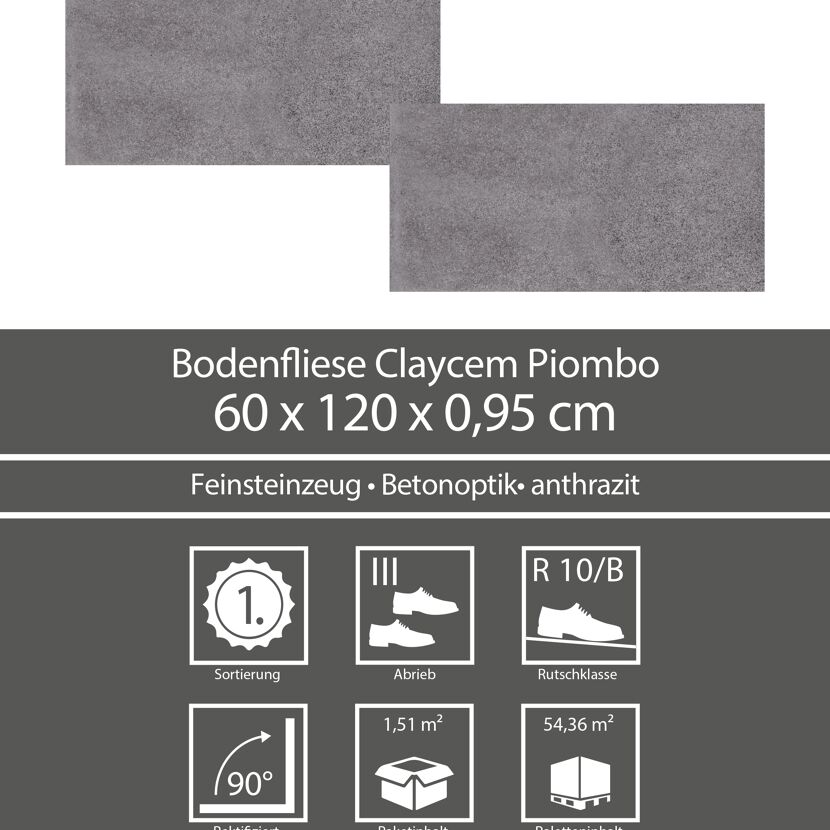 Anthrazitfarbene Bodenfliese in Betonoptik