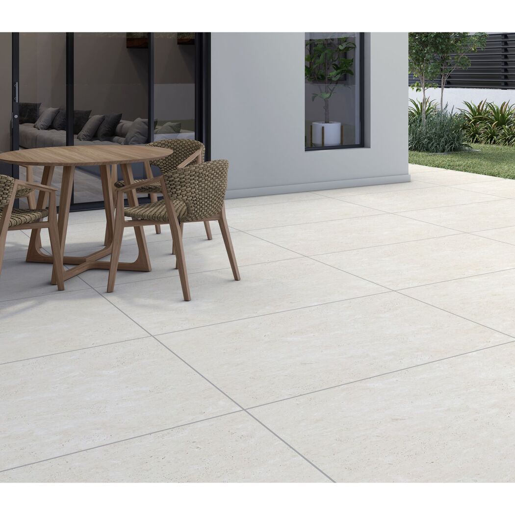 Terassenplatte 'Travertine' Feinsteinzeug beige 59,7 x 89,7 x 2 cm