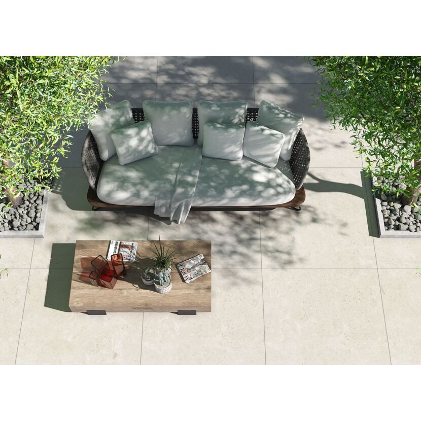 Bodenplatte 'Travertine' Feinsteinzeug beige 79,7 x 79,7 x 2 cm